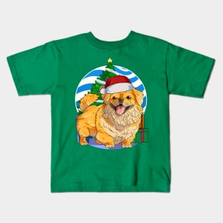 Pekingese Dog Cute Santa Christmas Gift Kids T-Shirt